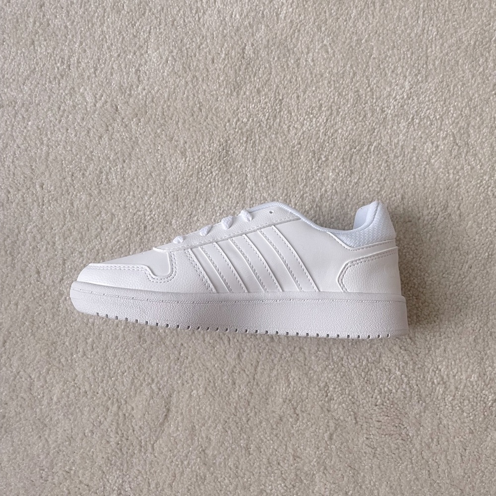 White Adidas Hoops 2.0 Shoes   Size: 1